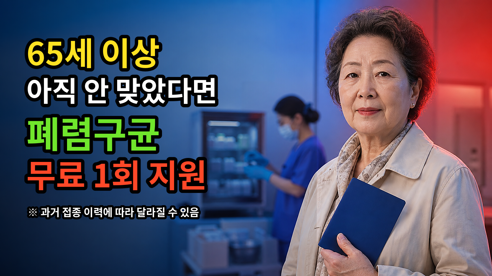 의료진과 상담하는 65세 이상 방문자, 폐렴구균 예방접종 국가 지원을 상징하는 장면